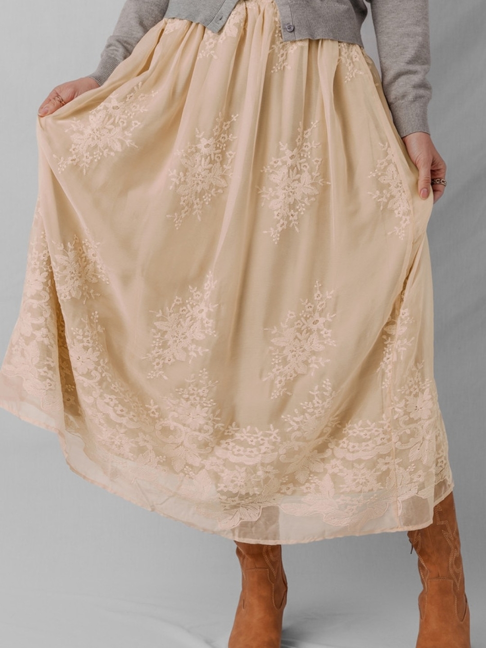 Women’s Beige Embroidered Maxi Skirt